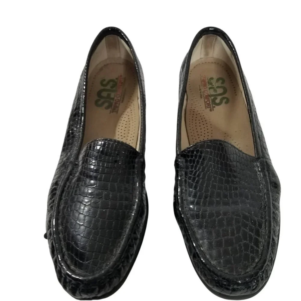 Sas Simplify Women's Black Croc Print Patent Leather Moccasin Flats Loaf… - Picture 8 of 10